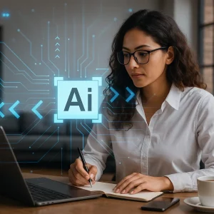 KI im Business-Alltag: Gründerin am Laptop