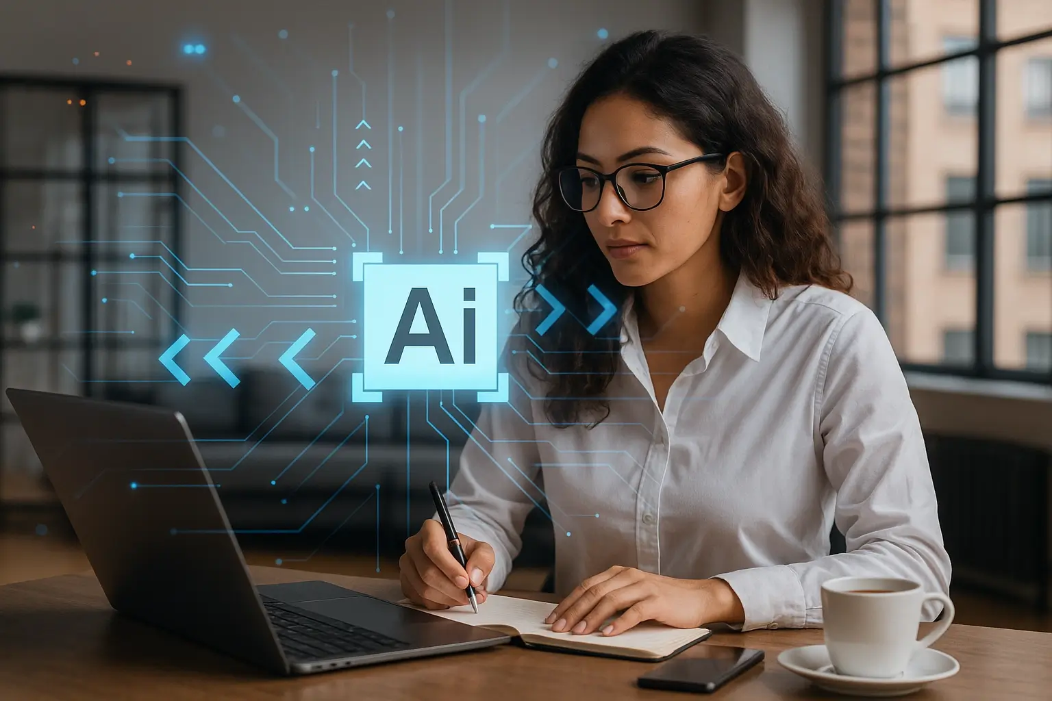 KI im Business-Alltag: Gründerin am Laptop