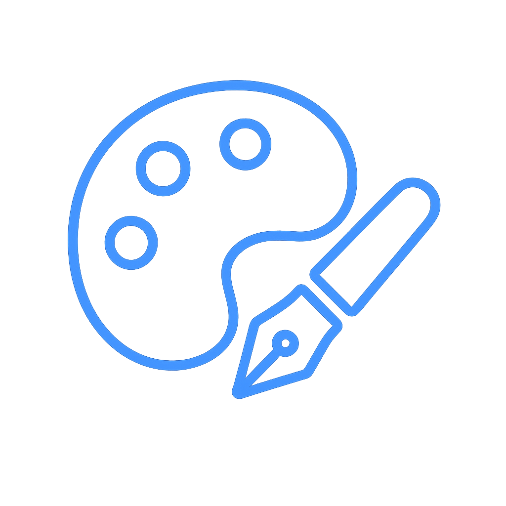 Design mit KI – Farbpalette und Stift-Icon