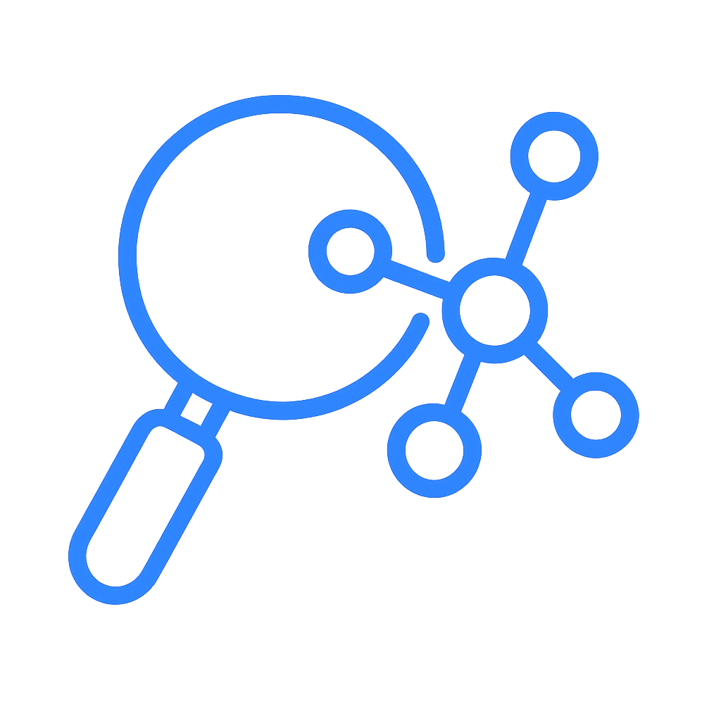 KI-Recherche – Lupe über Netzwerk-Graph