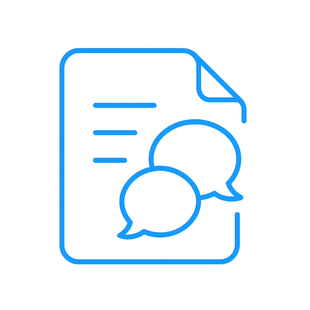 Text & Ideen mit KI – Chat-Sprechblasen und Dokument-Icon