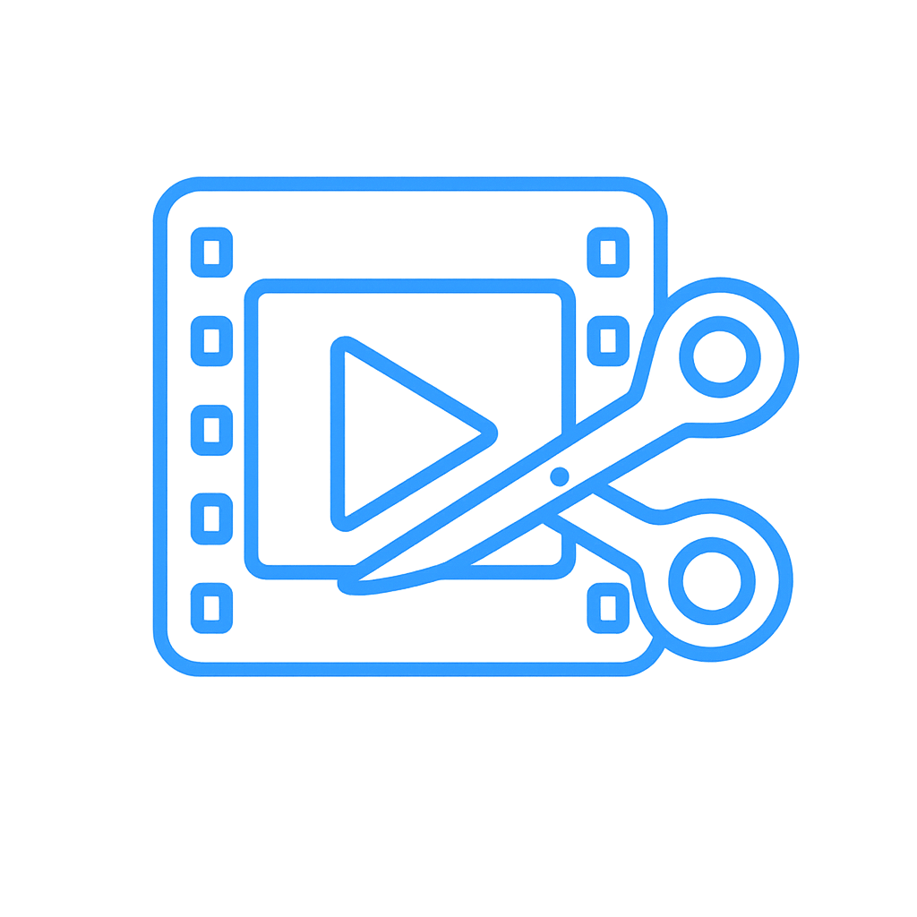 Video mit KI – Play-Button und Schnitt-Schere