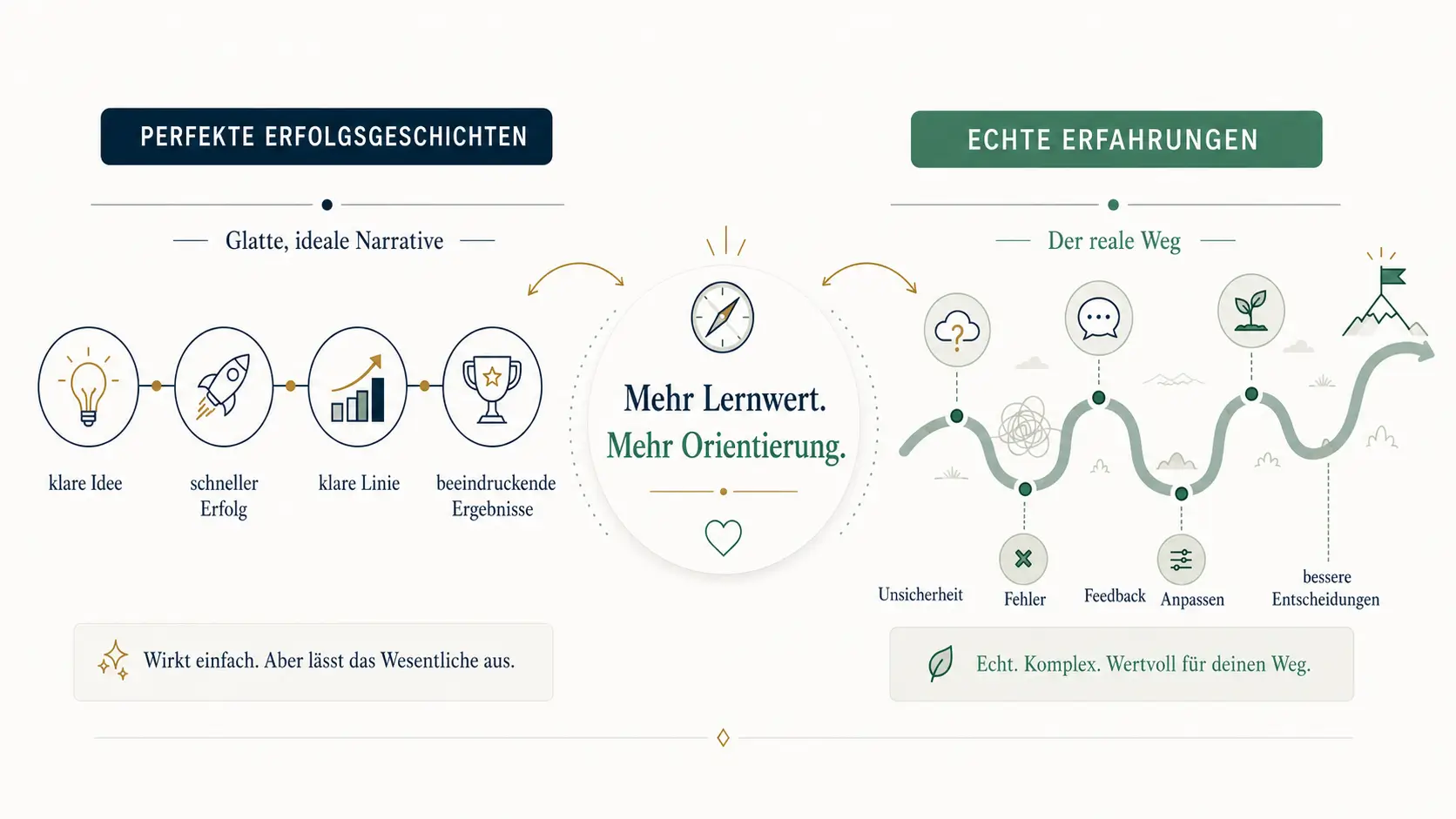 Echte Erfahrungen für Gründer im Vergleich zu perfekten Erfolgsgeschichten