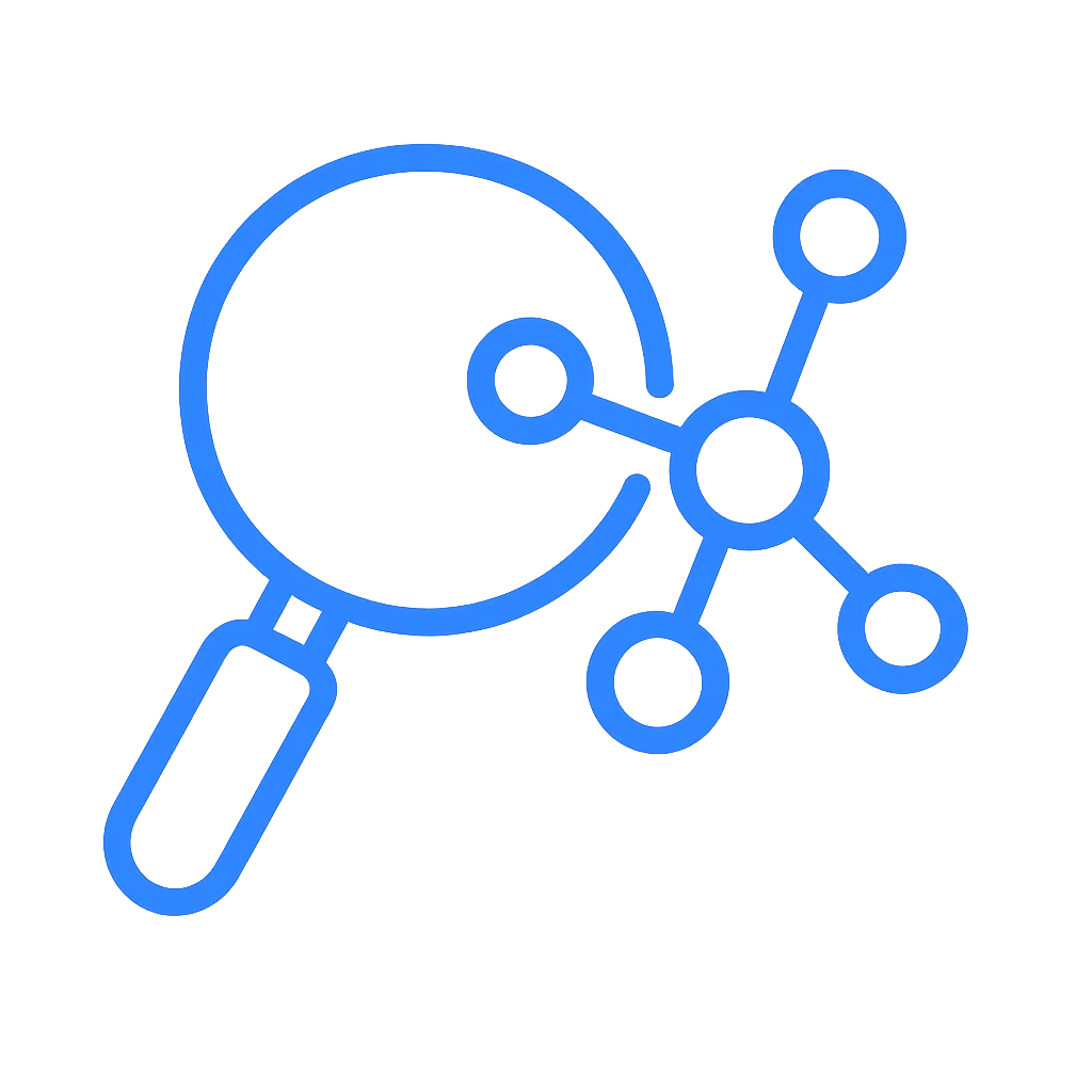 KI-Recherche – Lupe über Netzwerk-Graph