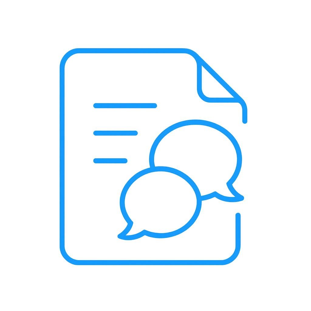 Text & Ideen mit KI – Chat-Sprechblasen und Dokument-Icon
